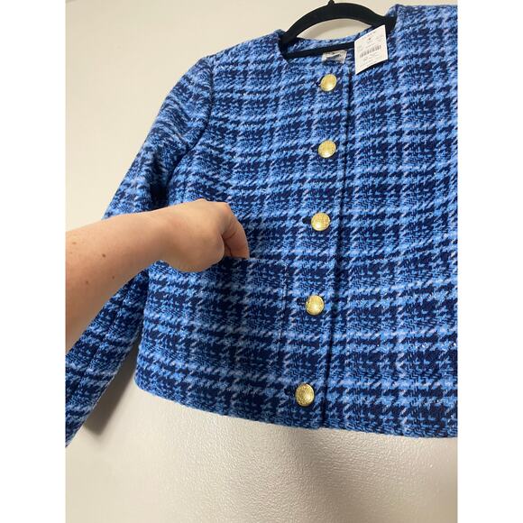 J CREW JACKET 2P BLUE LADY BLAZER CROPPED FALL VINTAGE AUTUMN AESTHETIC PLAID - Picture 10 of 15